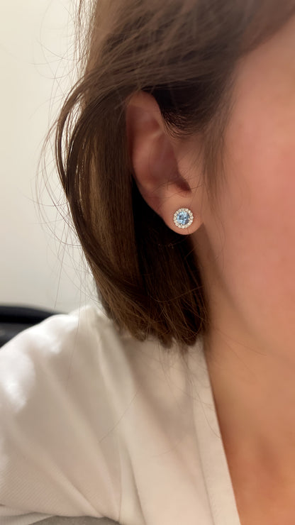 Aquamarine Diamond Halo Studs in Medium 4
