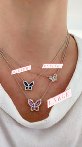 Petite Blue Sapphire and Diamond Butterfly Pendant - Sizes
