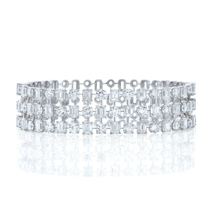Three Row Diamond Round and Emerald Cut Bangle