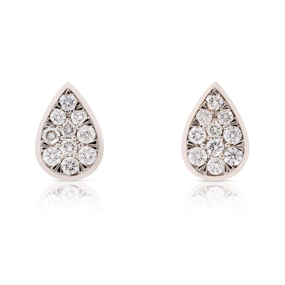 Pear Shape Pave Diamond Earrings - White