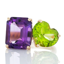 Load image into Gallery viewer, Amethyst and Peridot Toi Et Moi Ring