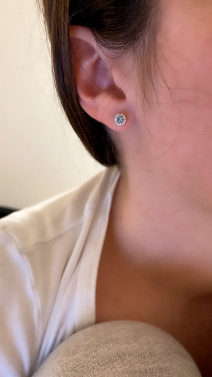 Aquamarine and Diamond Halo Studs in Small 3