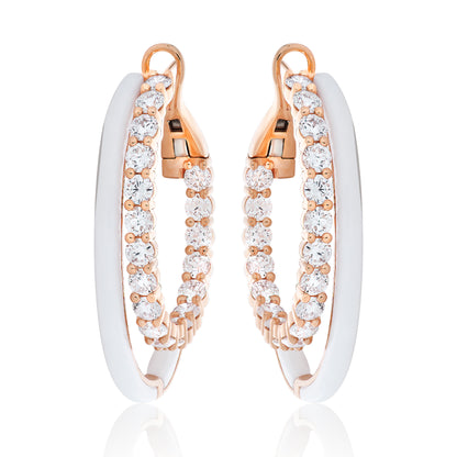 White Agate and Diamond Double Hoop Earrings