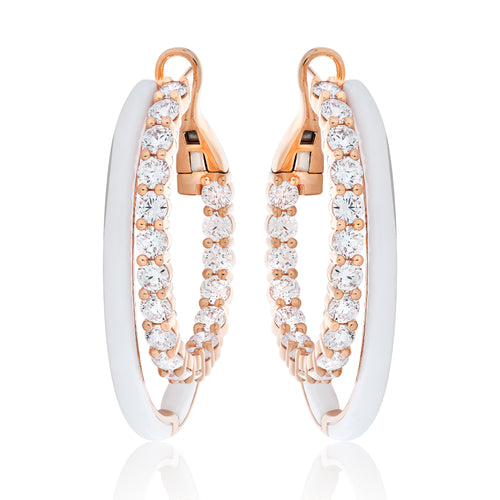 White Agate and Diamond Double Hoop Earrings