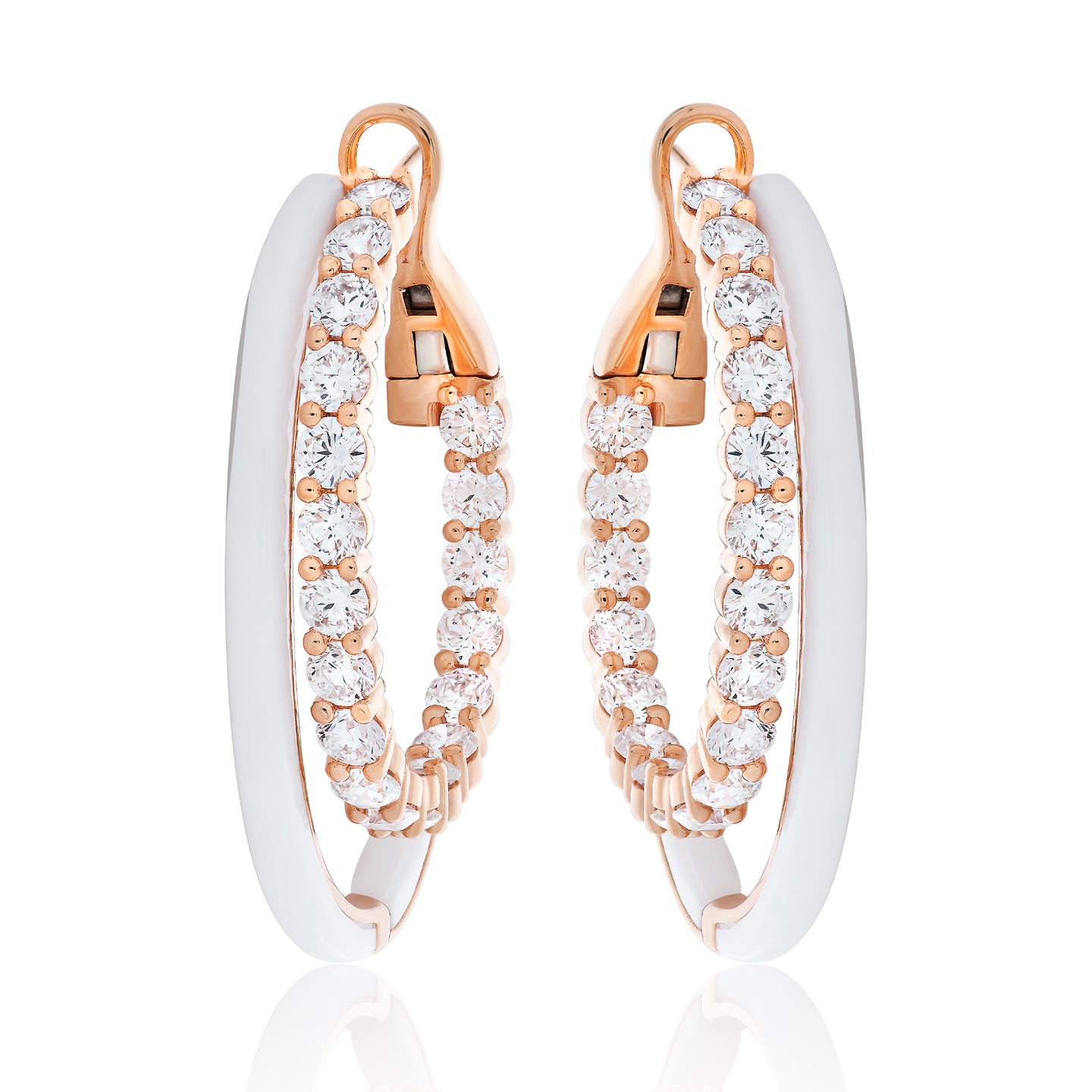 White Agate and Diamond Double Hoop Earrings