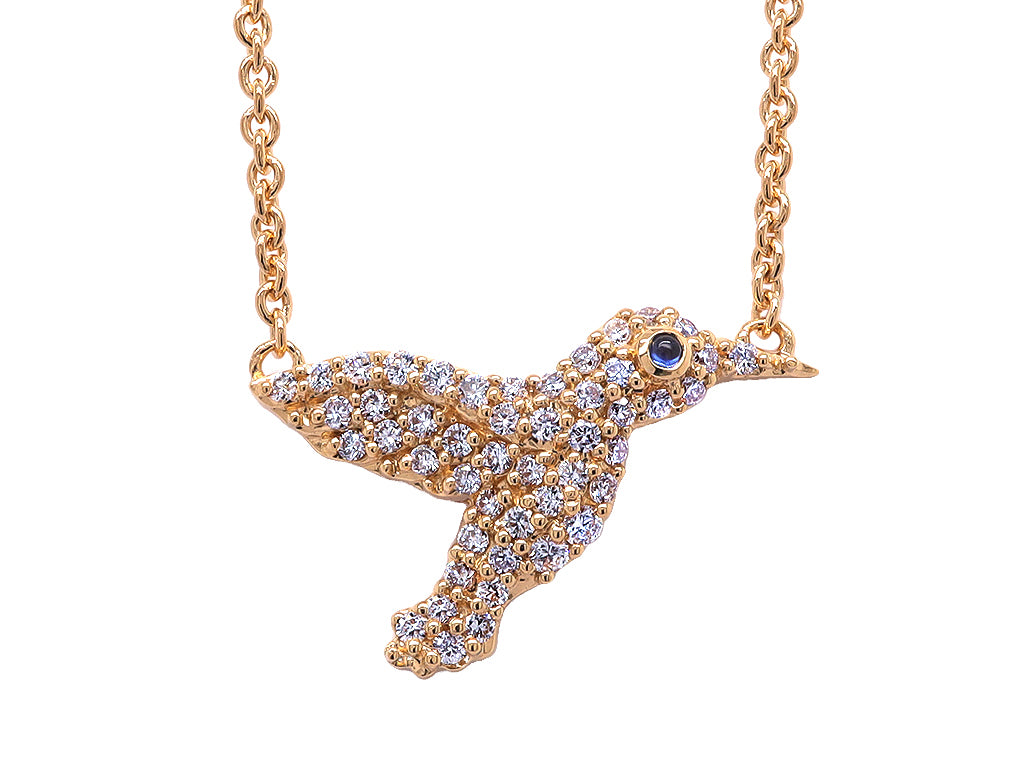 Small Diamond and Sapphire Hummingbird Pendant - Yellow