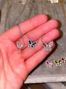 Medium Blue Sapphire and Diamond Butterfly Pendant 4