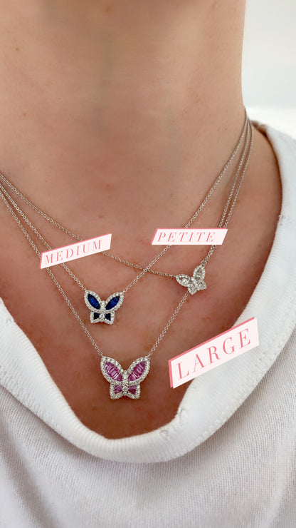 Medium Pink Sapphire and Diamond Butterfly Pendant 4