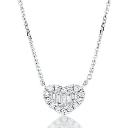Round and Baguette Diamond Heart Pendant