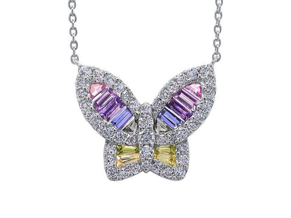 Large Sapphire and Diamond Unicorn Butterfly Pendant 2