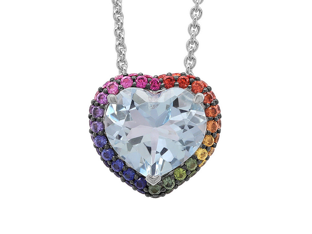Rainbow Sapphire and Aquamarine Heart Pendant