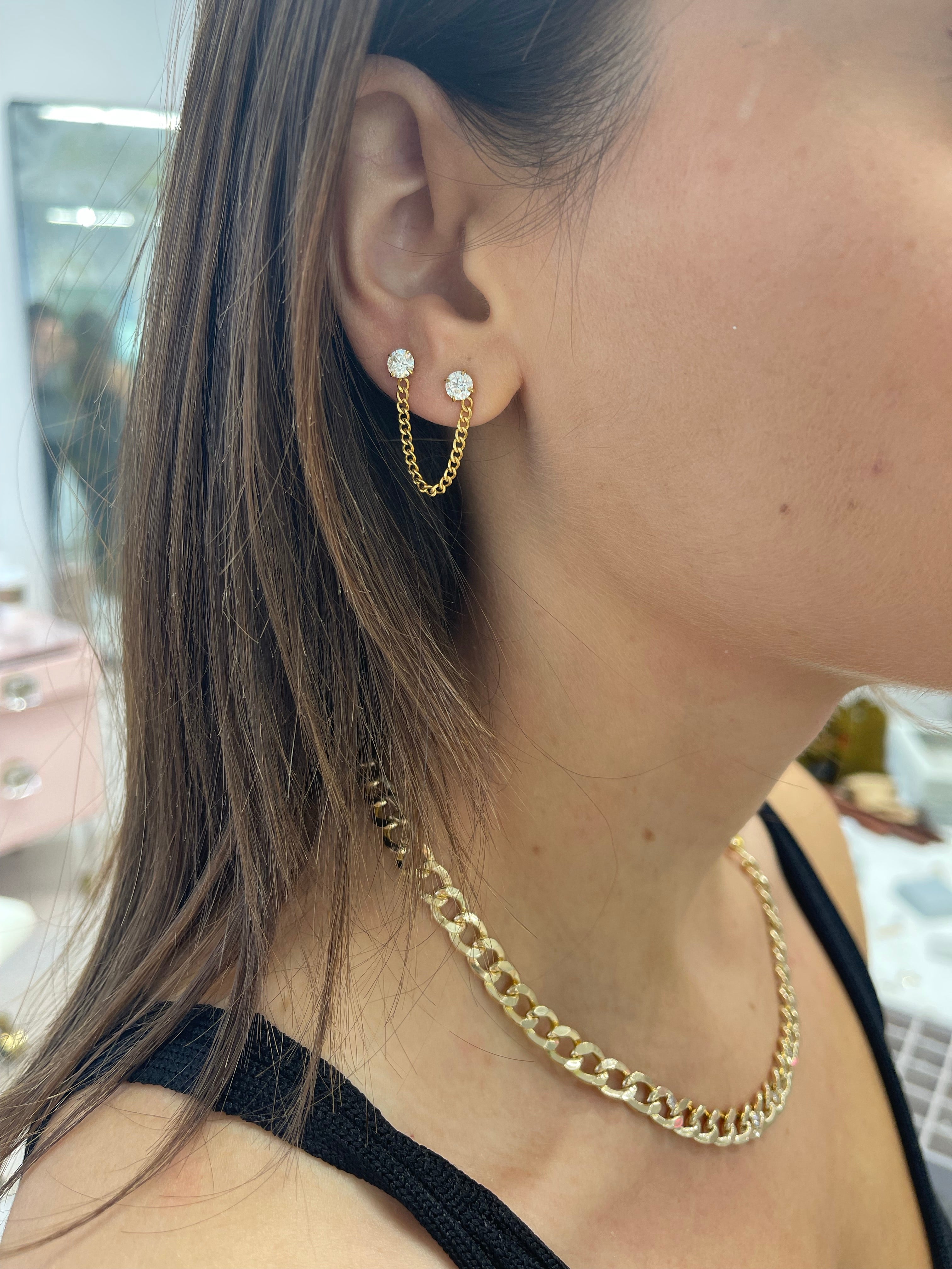Long Diamond Chain Link Earrings