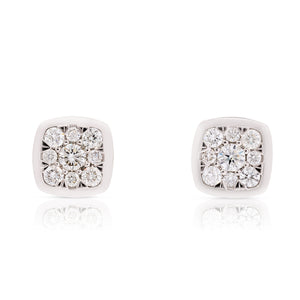 Cushion Shape Pave Diamond Stud Earrings - White