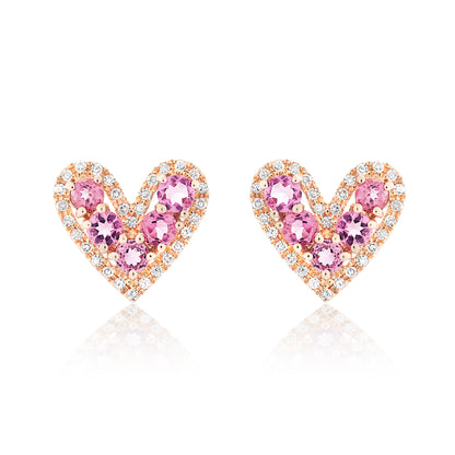 Tourmaline and Diamond "Lovely" Heart Stud Earrings