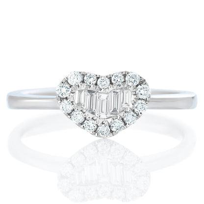 Round and Baguette Diamond Heart Ring