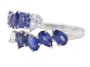 Blue Sapphire and Diamond Mixed Cut Ring - Three