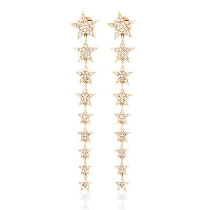 Long Diamond Star Dangle Earrings