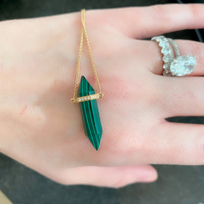 Crystal and Diamond Bar Necklace - Malachite