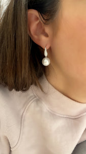 Graudating Pave Diamond Pearl Earrings - Two