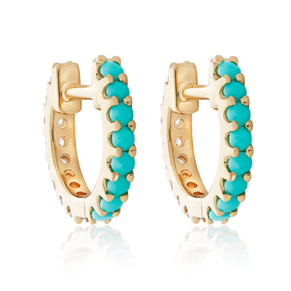 Half Turquoise and Half Diamond Hoop Earrings