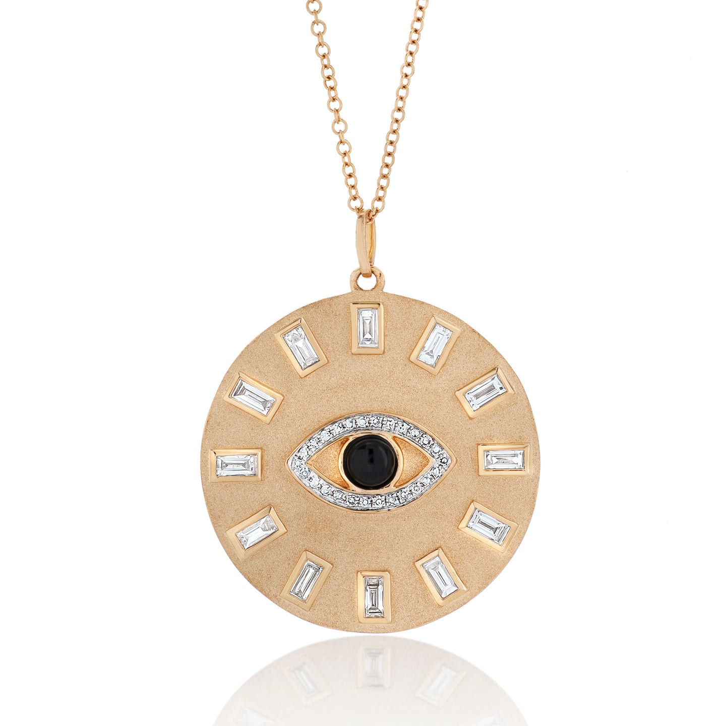 Onyx and Diamond Evil Eye Coin Necklace