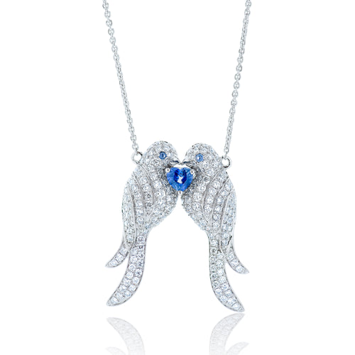 Diamond and Sapphire Love Bird Necklace
