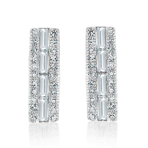 Round and Baguette Diamond Bar Earrings