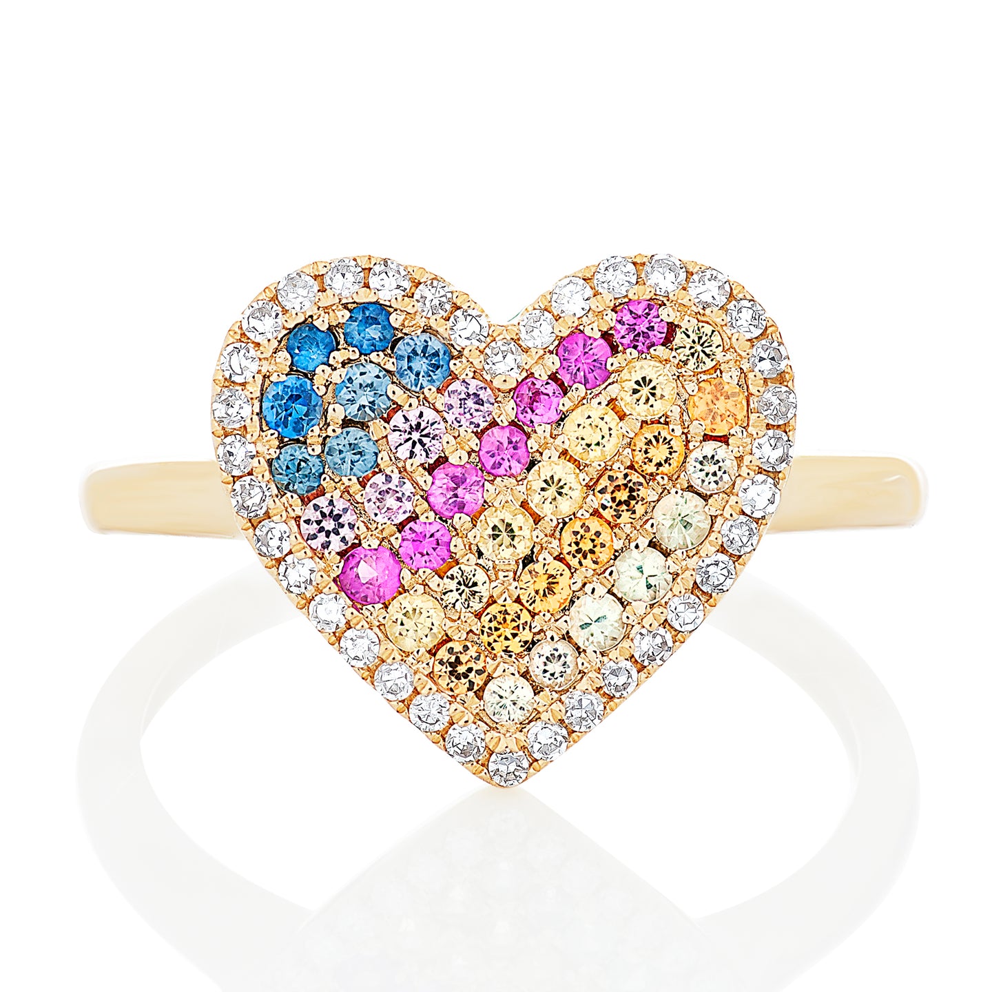 Multi Color Sapphire and Diamond Heart Ring