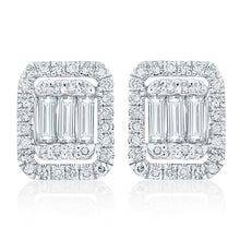 Load image into Gallery viewer, Baguette and Round Diamond Halo Studs