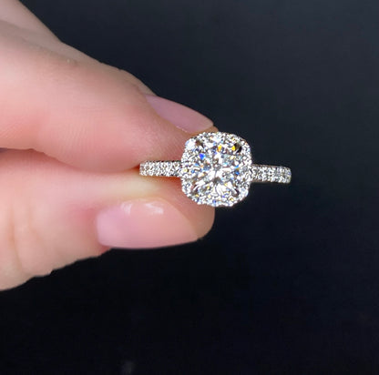 Platinum Cushion Cut Diamond Halo Engagement Ring - Three