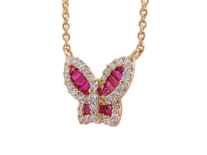 Petite Ruby and Diamond Butterfly Pendant - Close up 2