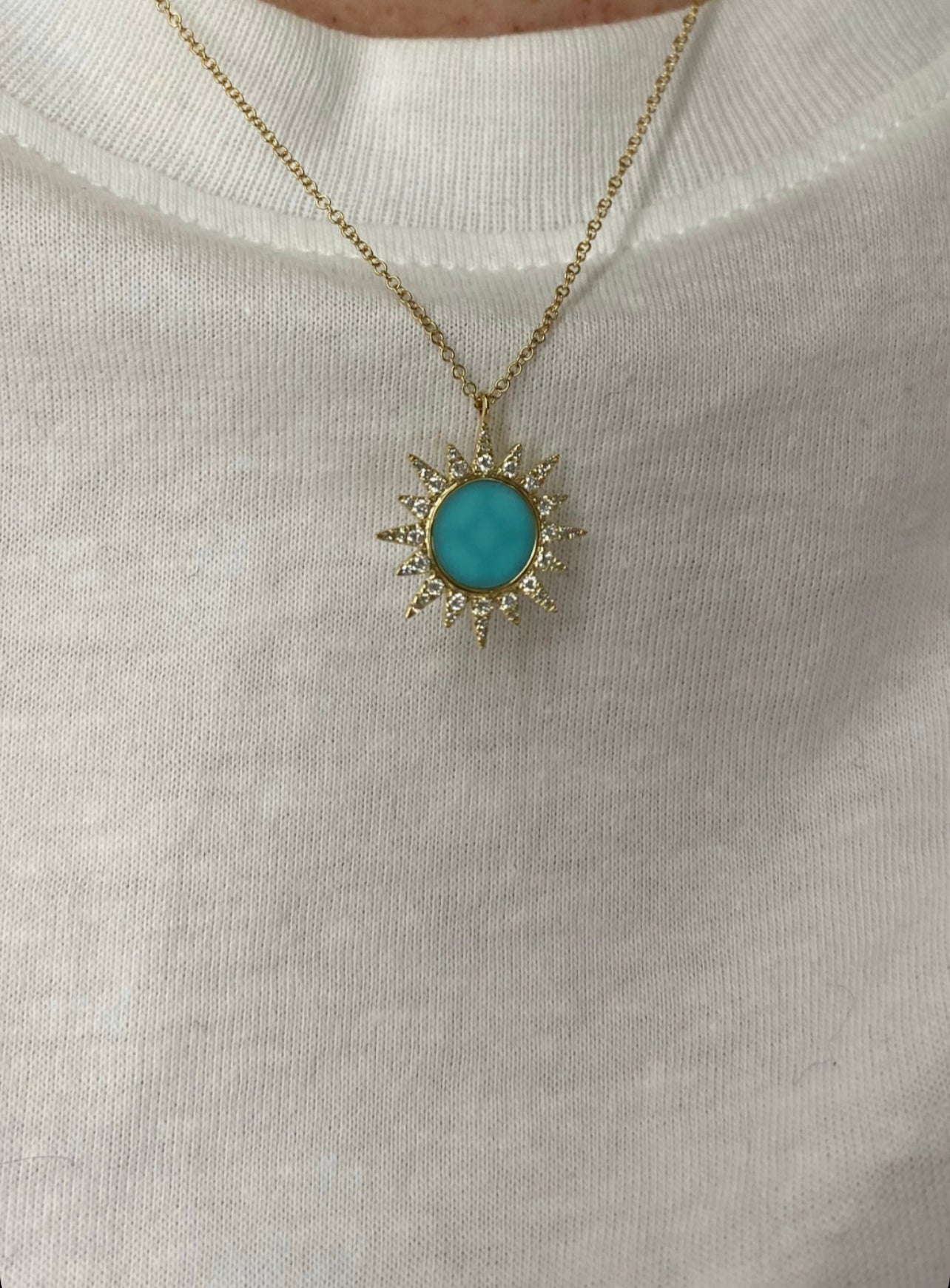 Diamond and Turquoise Sun Burst Pendant 4