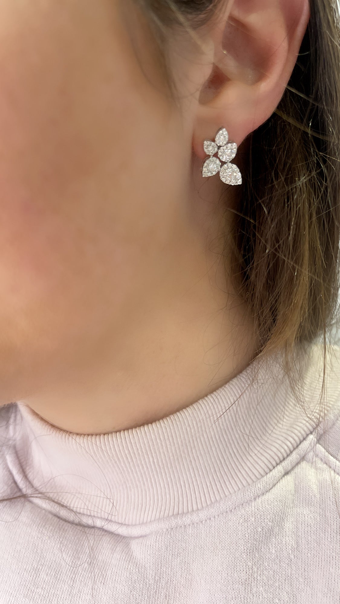 Diamond Cluster Leaf Earrings - Two