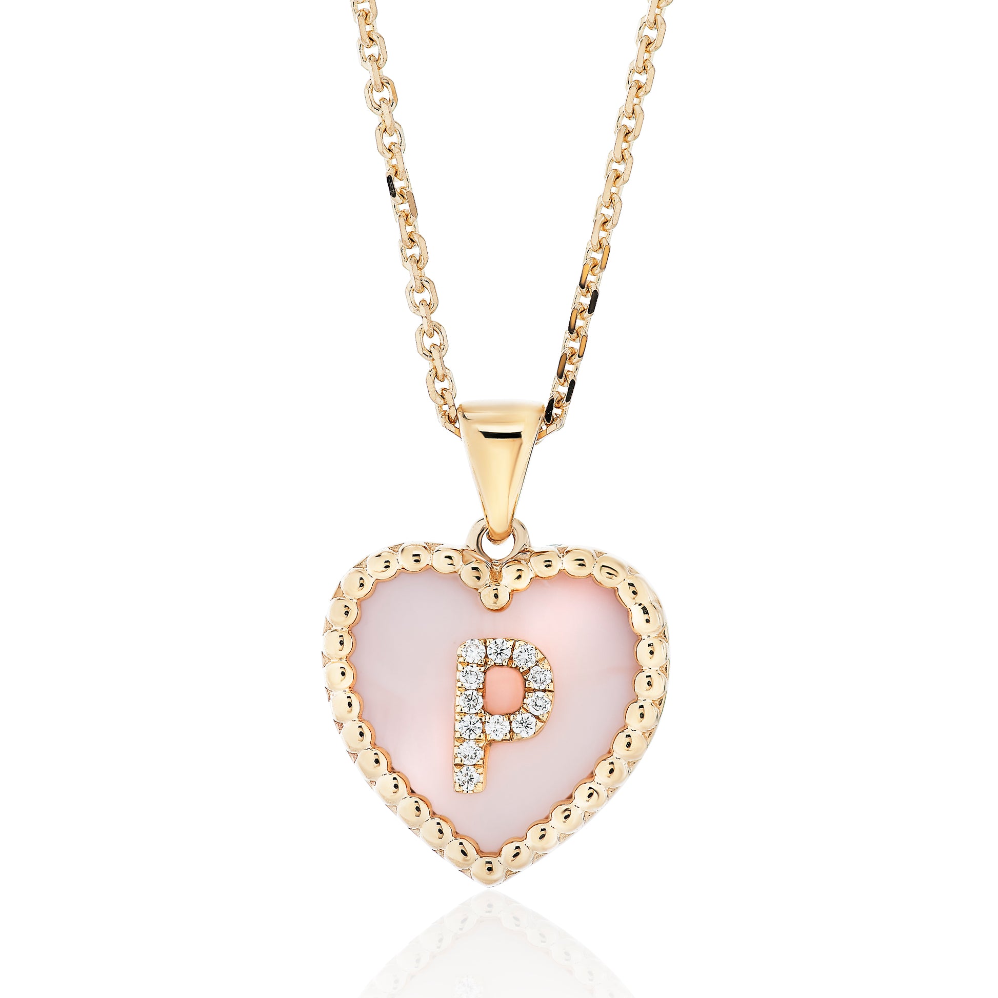 Small Mother of Pearl Diamond Initial Heart Pendant