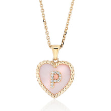 Load image into Gallery viewer, Small Mother of Pearl Diamond Initial Heart Pendant