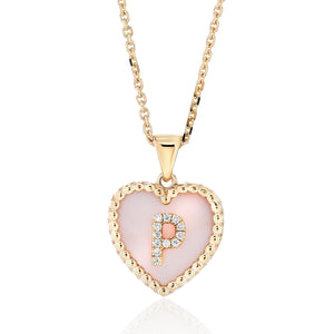 Small Mother of Pearl Diamond Initial Heart Pendant