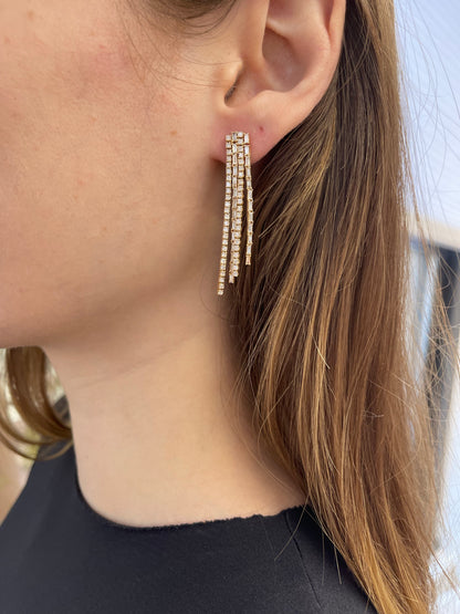 Four Row Diamond Strand Earrings 2