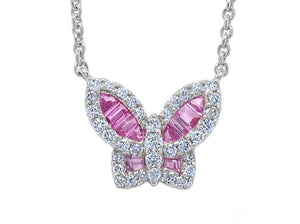 Petite Pink Sapphire and Diamond Butterfly Pendant 2