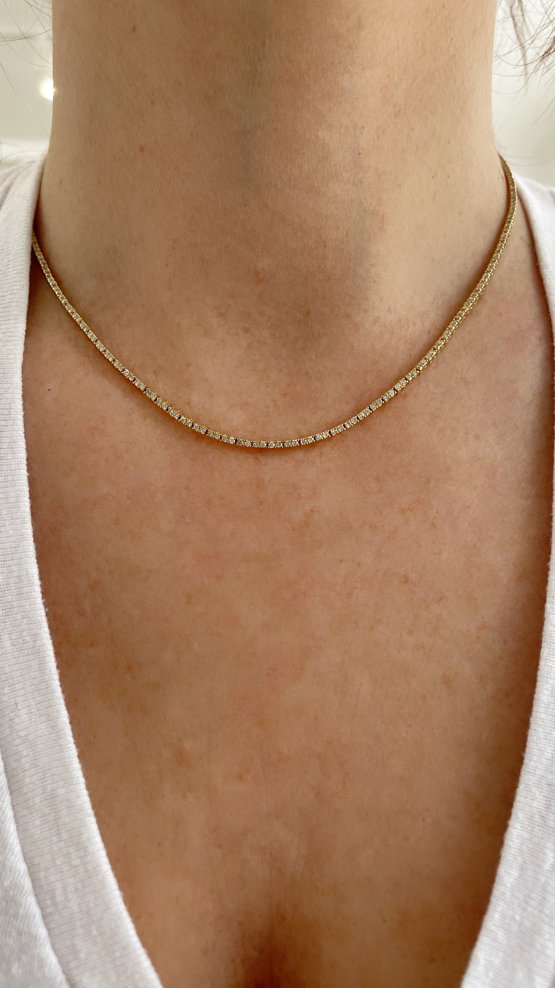 The Nikki 2 Straight Line Diamond Tennis Necklace - Gold 2