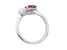 Load image into Gallery viewer, Rhodolite and Pearl Toi Et Moi Ring 6