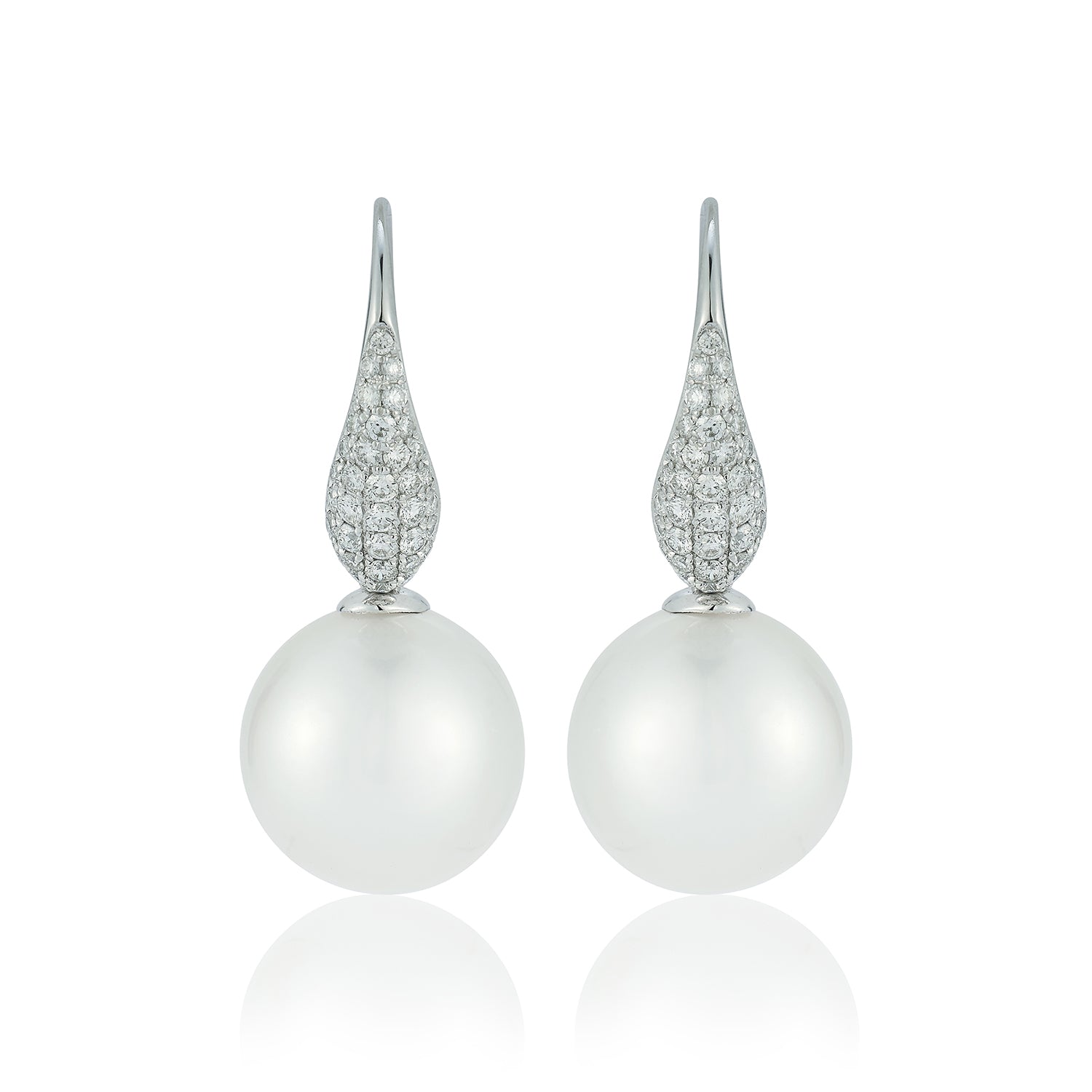 Graudating Pave Diamond Pearl Earrings