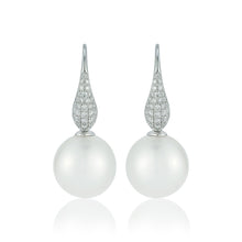 Load image into Gallery viewer, Graudating Pave Diamond Pearl Earrings