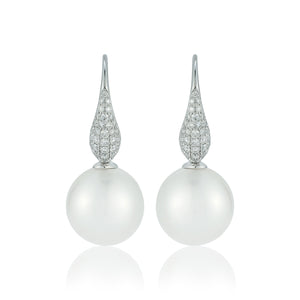 Graudating Pave Diamond Pearl Earrings
