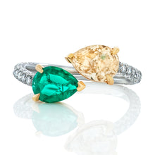 Load image into Gallery viewer, Pear Shape Emerald and Diamond Bypass Ring