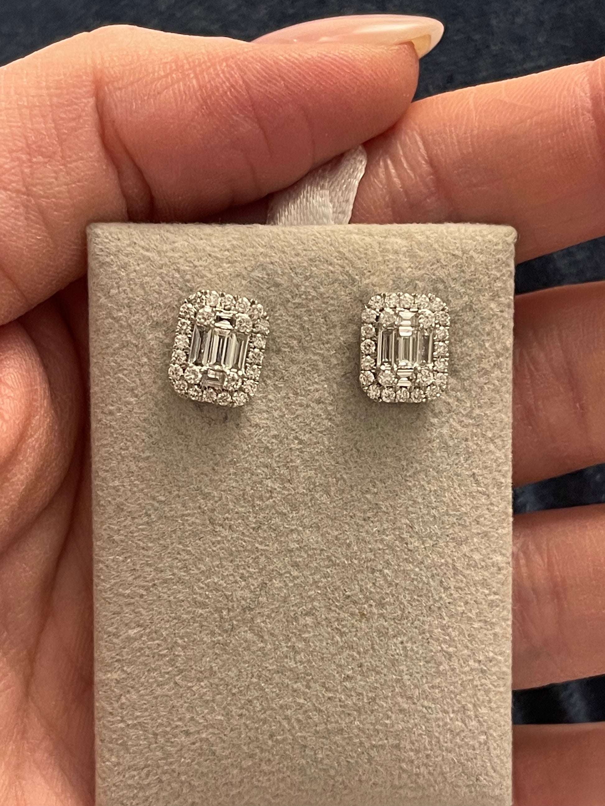 Large Diamond Illusion Halo Stud Earrings - Three