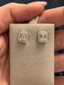 Large Diamond Illusion Halo Stud Earrings - Three