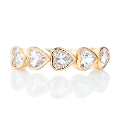 White Topaz Bezel Set Heart Shape Band