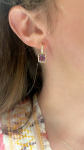 Bezel Set Amethyst and Diamond Earrings 2