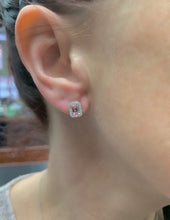 Load image into Gallery viewer, Emerald Cut Morganite and Round Diamond Halo Studs 2