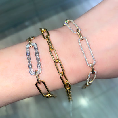 Wide Link Round and Baguette Diamond Bracelet 2
